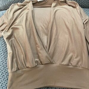 Tan Wrap V-Neck Short Sleeve Blouse